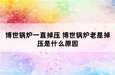 博世锅炉一直掉压 博世锅炉老是掉压是什么原因